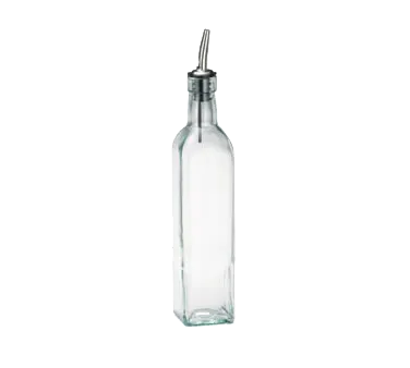 TableCraft Products 916 - 16 oz Green Tinted Glass Oil & Vinegar Cruet Bottle with Steel Pourer