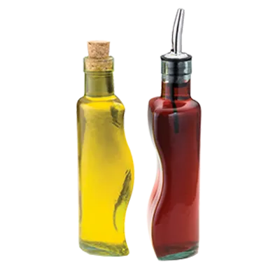 TableCraft Products 918 Gemelli Set, Two 8.5 Oz Green Glass Cruet Bottles with Steel Pourers - 1/Set