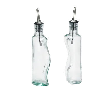 TableCraft Products 918 Gemelli Set, Two 8.5 Oz Green Glass Cruet Bottles with Steel Pourers - 1/Set