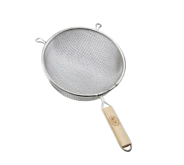 TableCraft Products 96 Mesh Strainer - 6¼" Diameter, Double Medium Tin-Plated Mesh, Wooden Handle, Hand Wash
