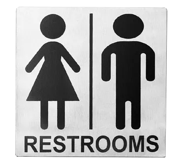 TableCraft B12 Cash & Carry Men/Women Restroom Sign, 5"x5", Stainless Steel, Adhesive