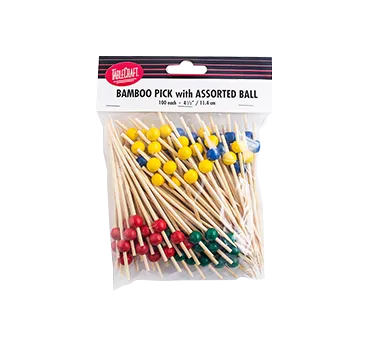 TableCraft BAMBA45 4-1/2" Bamboo Picks, Red Yellow Green Blue, 100/Pack
