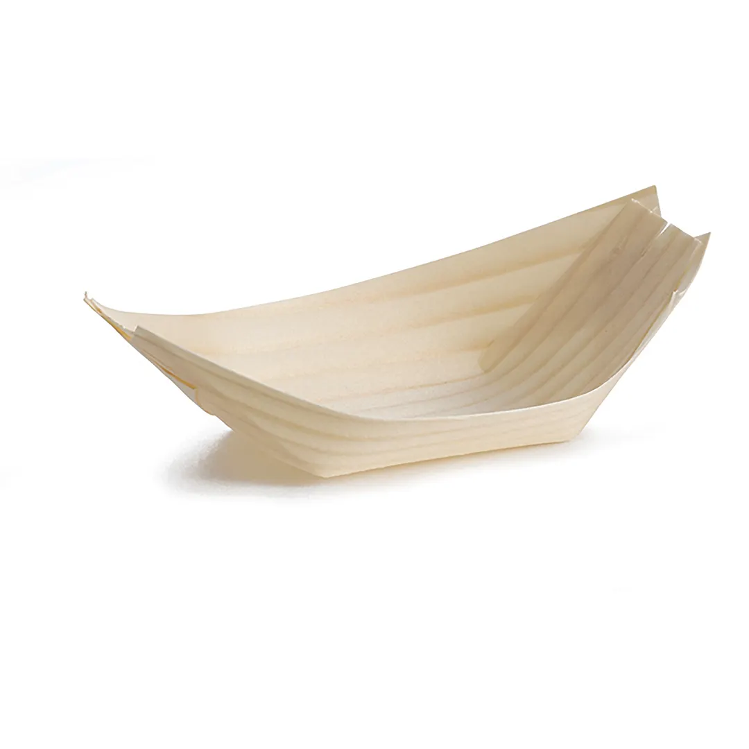 TableCraft Products BAMDB8 - 8" x 4" Boat‑Shaped Pinewood Disposable Bowl, 8 oz - 50/Pack