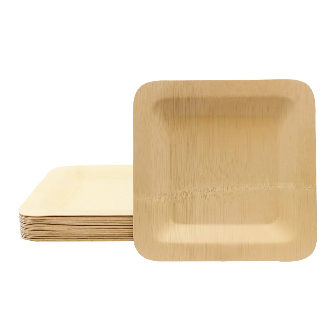 TableCraft Products BAMDSP9 - 9"x9" Square Bamboo Plate, Natural, Biodegradable - 25/Pack