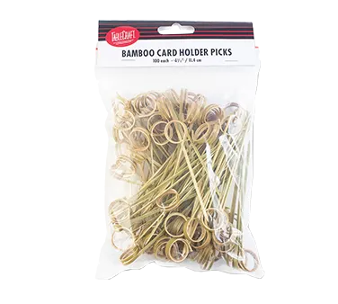 TableCraft BAML45 Bamboo Menu Card Holder Clip, 4-7/8" Height, 1-4" Width, Wood Base – 100/Pack
