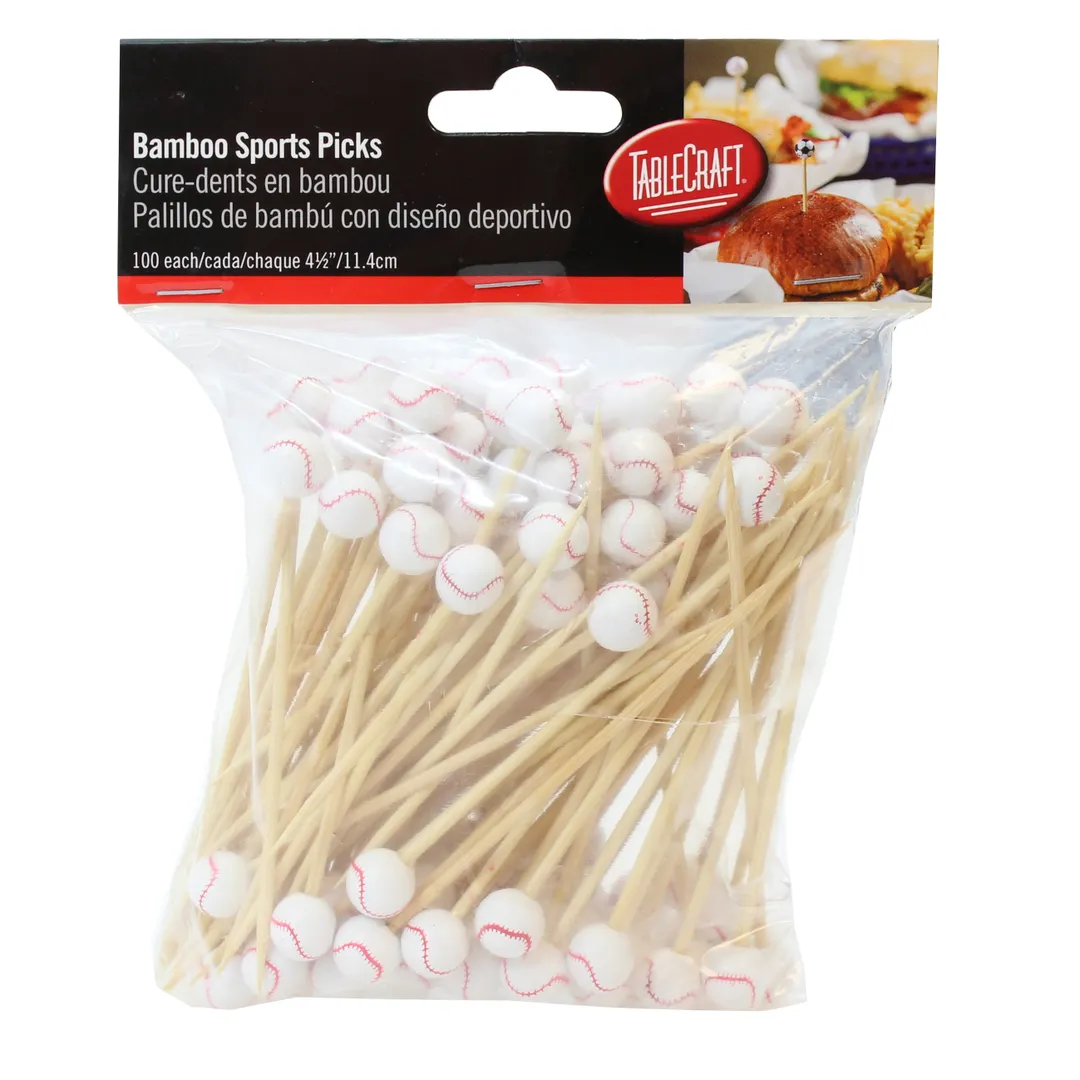 TableCraft Products BAMSP145 - Pick, 4-1/2" Bamboo Skewer Baseball End, 4"-6" Wood, 100/Pack