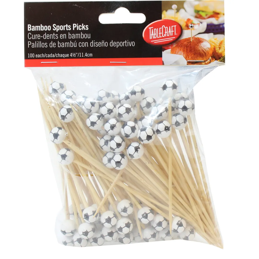 TableCraft BAMSP545 Bamboo Food Picks 4-1/2" Soccer Ball End - 100/Pack