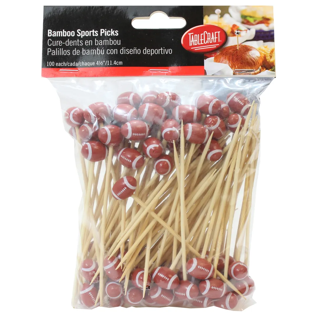 TableCraft Products BAMSP645 Bamboo Cash & Carry Food Picks, 4-1/2" Football End, 100/Pack