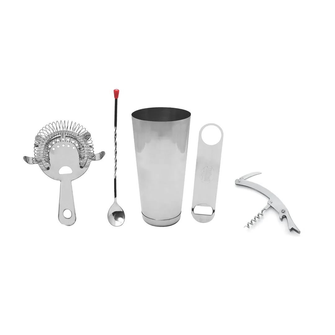 TableCraft BARKIT1 8‑Piece Bar Kit – Stainless Steel 28oz & 16oz Shakers Strainers, Opener Corkscrew
