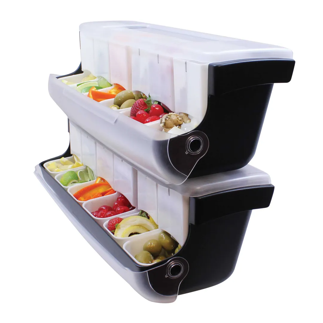 TableCraft BCD6000 Bar Condiment Holder, 20" x 6-1/4" x 6-1/2", 9 Compartments, ABS Plastic, Black