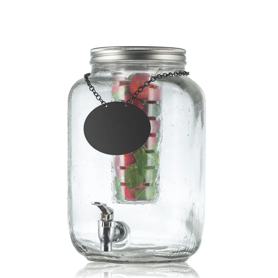 TableCraft BDG3000 Mason Jar Dispenser, 2‑3 Gal Glass, 7‑3/4" W x 12‑1/2" H, Ice Core & Infuser