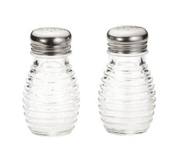 TableCraft BH2 Salt/Pepper Shaker – 2oz Glass Jar, 3-1/2" Height, Stainless Top, Beehive