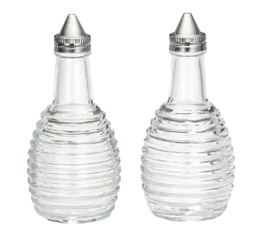 TableCraft BH3 Cruet Set - Clear 6oz Glass Jars, 18/8 Stainless Steel Tops, Beehive - 2/Set