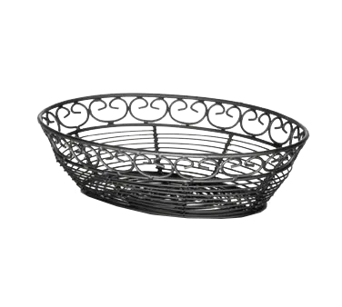 TableCraft BK27409 Mediterranean Basket - 9" x 6" x 2.5", Oval, Black Powder-Coated Metal, Hand Wash