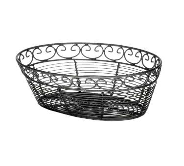 TableCraft BK27410 Mediterranean Basket, 10" x 6-1/2" x 3", Oval Metal, Black Powder, Serving Basket
