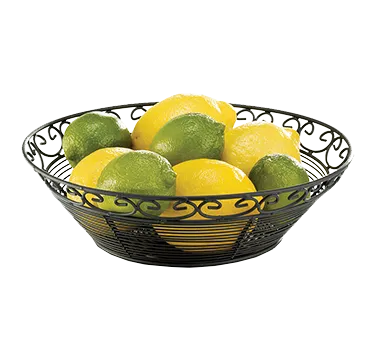 TableCraft BK27508 Mediterranean Round Basket, 8" dia. x 2-1/4" H, Black Powder Coated Metal