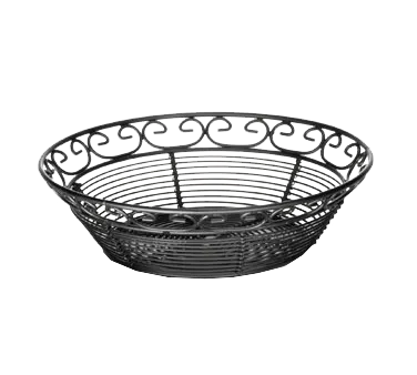 TableCraft BK27508 Mediterranean Round Basket, 8" dia. x 2-1/4" H, Black Powder Coated Metal