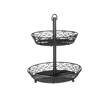 TableCraft BKT2A Mediterranean Stand, 9" & 10-1/2" Baskets, 15" Height, Black Powder-Coated Metal
