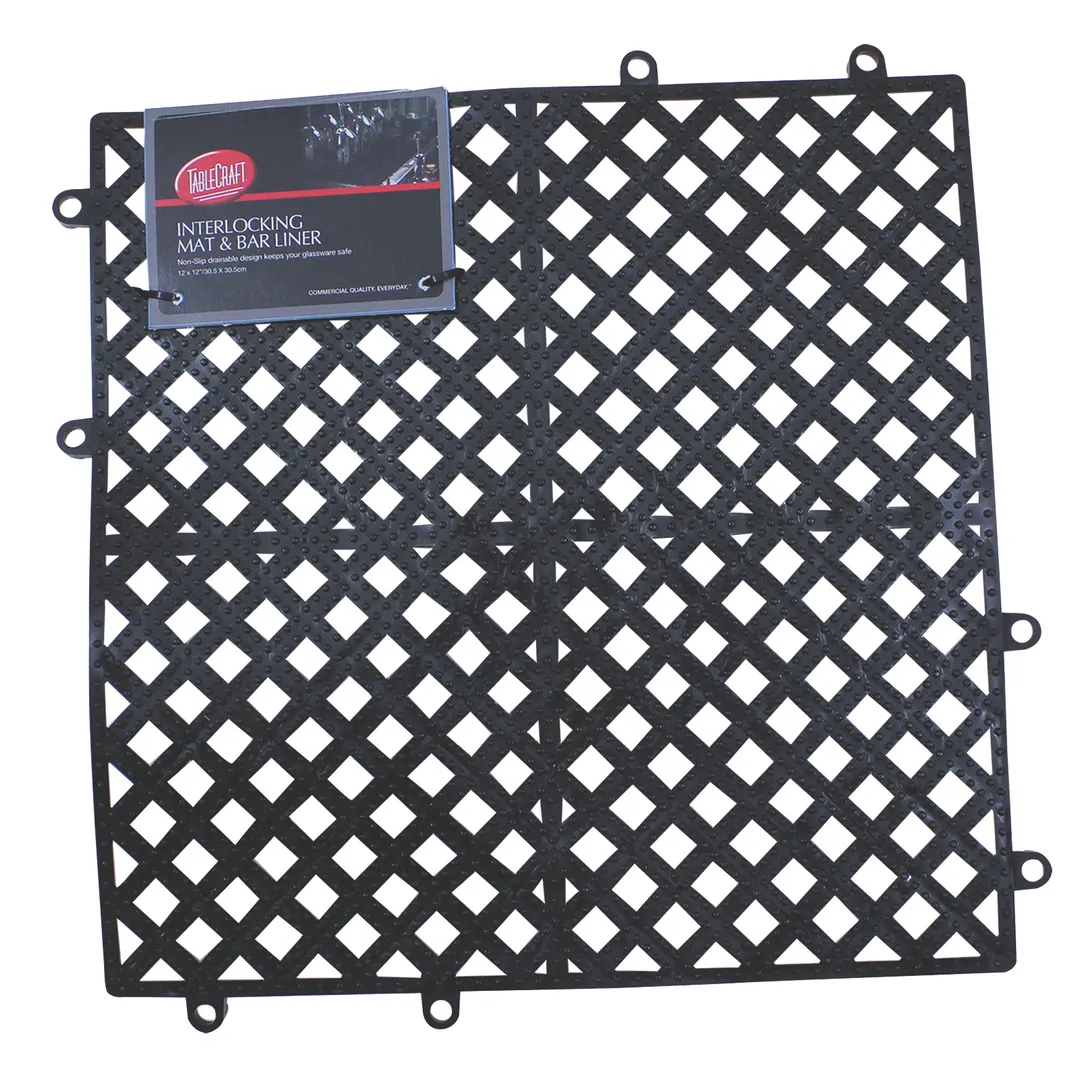TableCraft Products BM1212 - 12" x 12" Black Bar Mat, Interlocking Snap, Non‑Slip, Drainable, NSF