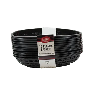 TableCraft Products C1074BK - Oval Black Plastic Basket, 9-1/4" x 6" x 1-3/4", 150°F, Safe, 12/Pack