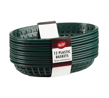 TableCraft C1074FG Food Serving Basket, 9-1/4" x 6" x 1-3/4", Oval, Forest Green, Heat‑Safe, 12/Pack