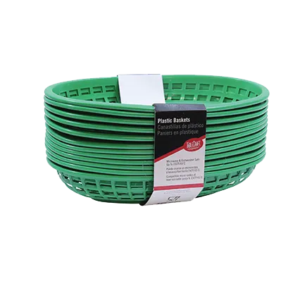 TableCraft C1074G Green Oval Fast Food Basket, 9-1/4" x 6" x 1-3/4", Heat‑Resistant Plastic, 12/Pack