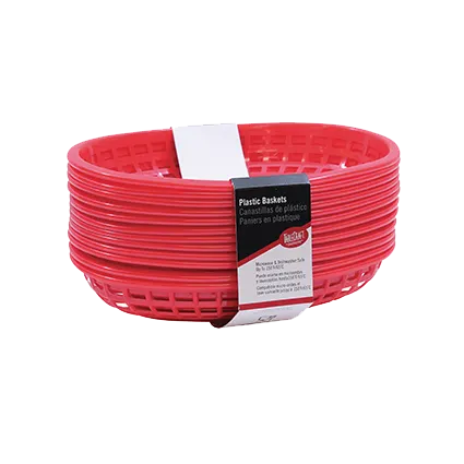 TableCraft C1074R Red Oval Serving Basket, 9-1/4" x 6" x 1-3/4", Heat‑Resistant 150°F Plastic 12/Pack
