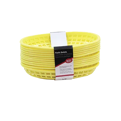 TableCraft C1074Y Yellow Oval Food Basket, 9-1/4" x 6" x 1-3/4", Heat‑Resistant Plastic, 12/Pack