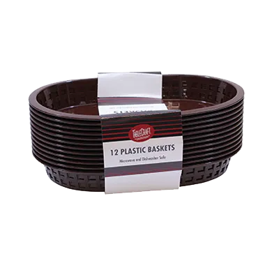 TableCraft C1076BR Basket, 10-1/2" x 7", Brown Plastic, Heat‑Resistant, Dishwasher‑Safe – 12/Pack