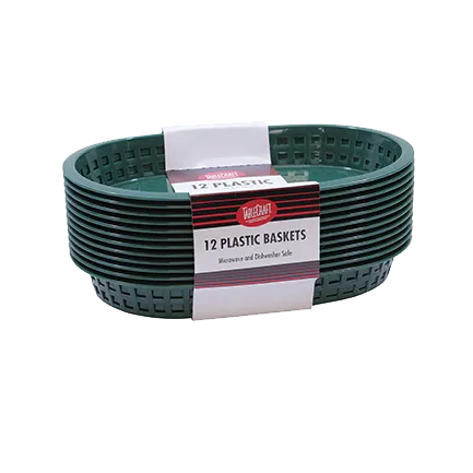 TableCraft C1076FG Basket, 10-1/2" x 7" x 1-1/2", Oval, Green, Heat‑Resist 150°F, Dishwasher, 12/Pack