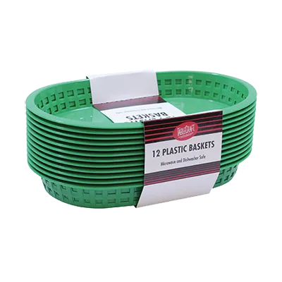 TableCraft C1076G Green Oval Fast Food Basket, 10-1/2" x 7" x 1-1/2", Heat‑Resistant Plastic, 12/Pack