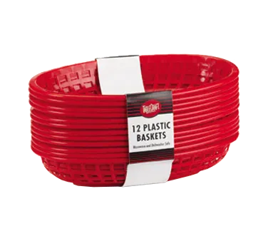 TableCraft Products C1084R - Oval Red Plastic Serving Basket, 11" x 9" x 1-3/4" - 12/Pack