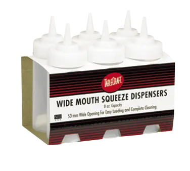 TableCraft Products C10853C - 8 oz Wide‑Mouth Squeeze Bottle, Single Tip, Dishwasher Safe - 6/Pack