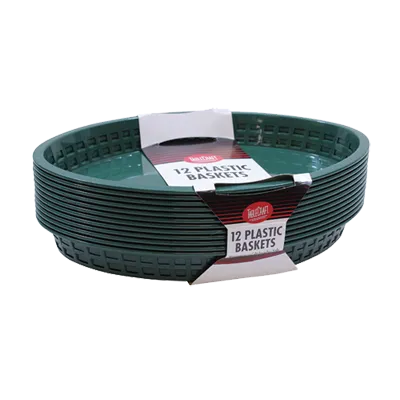 TableCraft Products C1086FG - Basket, 12" x 9.5" x 1.5", Green Plastic, Dishwasher Safe - 12/Pack