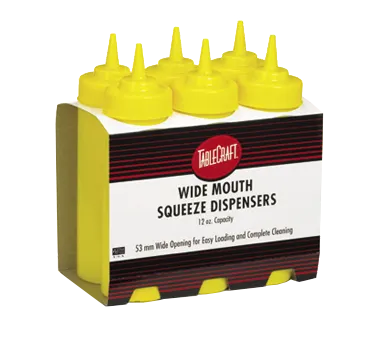 TableCraft C12463M - 24oz Yellow Wide-Mouth Squeeze Bottle, Single Tip, Mustard, NSF, 6/Pack