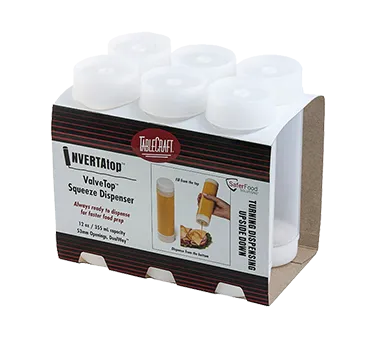TableCraft C12SV - 12oz Clear Invertatop Squeeze Bottle, 53mm Valve Top, Dishwasher Safe, 6/Pack