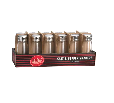 TableCraft C132-12 Salt Pepper Shaker, 3 Oz Glass, 1‑7/8" Dia x 4‑1/2" H, Steel Top - 12/Pack