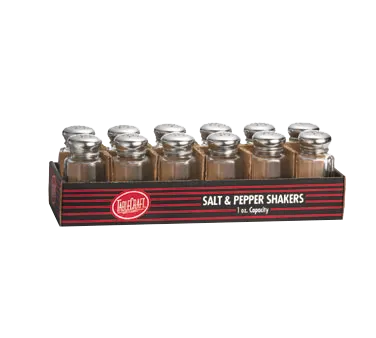 TableCraft Products C150-12 - 1‑Ounce Salt Pepper Shaker 1½" Glass Jar Stainless Steel Top - 12/Pack