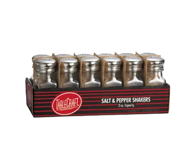 TableCraft Products C154-12 - 3 Oz Glass Salt Pepper Shaker, 1.5" x 4" Steel Top, Safe - 12/Pack