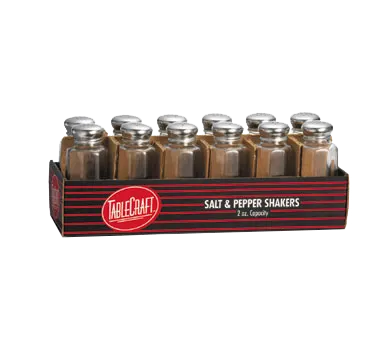 TableCraft C155-12 Salt Pepper Shaker, 2 Oz, 3½" Dia x 4⅛" H, Glass Jar, Steel Top, Safe - 12/Pack