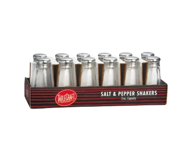 TableCraft C156-12 Salt Pepper Shaker, 3 Oz, 2‑1/8" Dia x 4‑5/8" H, Glass Jar, Steel Top - 12/Pack