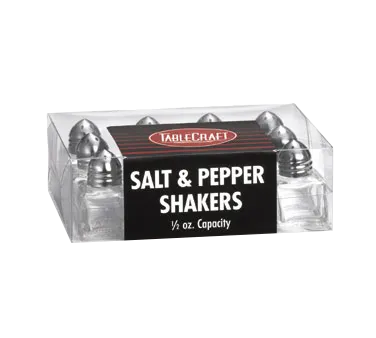 TableCraft C30A Salt/Pepper Shaker – 1/2 oz, 1-1/8" x 2" Height, Glass, Nickel-Plated Top – 12/Pack