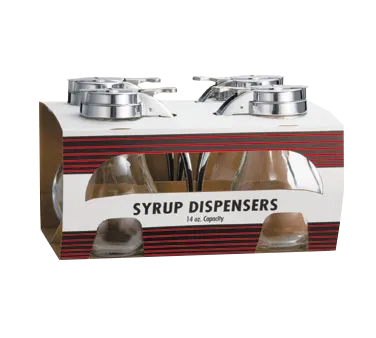TableCraft C414-4 14oz Teardrop Glass Syrup Pourer, Chrome Plated Metal Top, Dishwasher Safe, 4/Pack