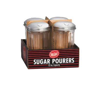 TableCraft C57S-4 Sugar Pourer Shaker 12 oz Fluted Glass Stainless Steel Top, Dishwasher Safe, 4/Pack