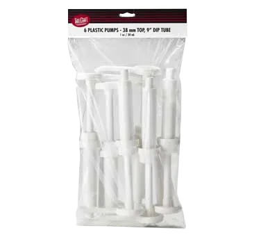 TableCraft C66238 Syrup Pump, 1 oz, 38mm Lid, 11" Dip Tube, White Plastic - 6/Pack