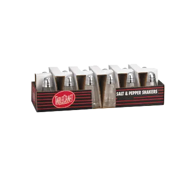 TableCraft C80-12 Salt/Pepper Shaker, 1-1/2 oz., 1-3/8" H, 1-3/4" dia., Glass, Chrome - 12/Pack