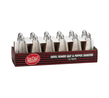 TableCraft C83-12 Salt/Pepper Shaker, 1 oz, 4-3/8" Height, Nickel-Plated Top, Glass Jar - 12/Pack