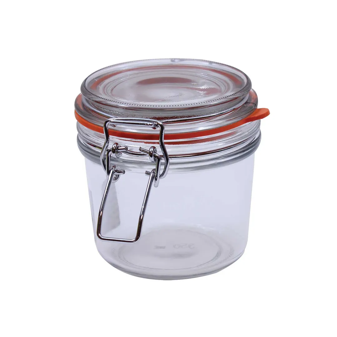 TableCraft CJS12 - 4-Piece 12oz Glass Condiment Jars, Clip-Top Lids, Hand Wash Only, Set