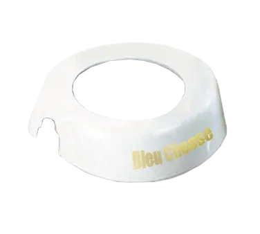 TableCraft CM1 ID Collar - 48oz Dispenser, White Plastic, Maroon Bleu Cheese Print, Dishwasher Safe