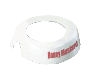 TableCraft CM10 Honey Mustard ID Collar, 48 oz. Dispenser, White Plastic, Maroon Print, Safe